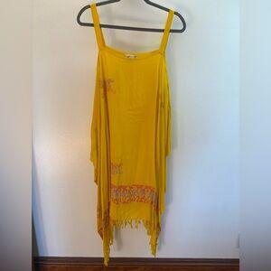 Pineapple Moon Yellow Turtle Bhatik Cold-Shoulder Hawaiian Midi Dress OS